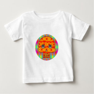 T-shirt Pour Bébé Crâne Robot Coloré Sur Arrière - plan Arc-En-Ciel