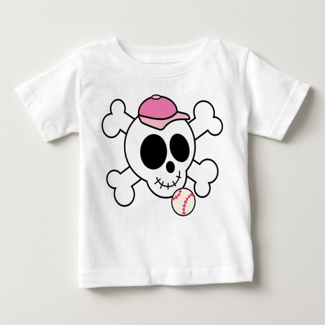 T-shirt Pour Bébé Crâne rose et baseball des os croisés (Devant)
