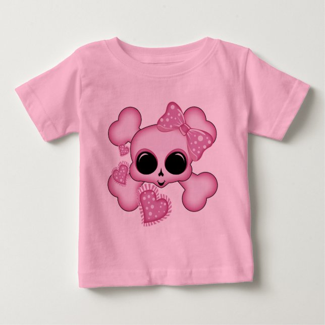 T-shirt Pour Bébé Crâne rose mou (Devant)
