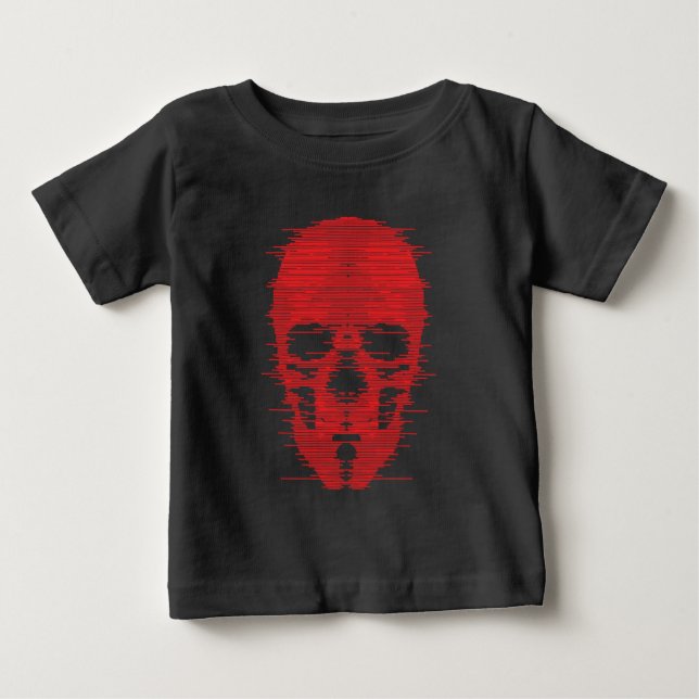 T-shirt Pour Bébé Crâne Rouge Art Glitch (Devant)