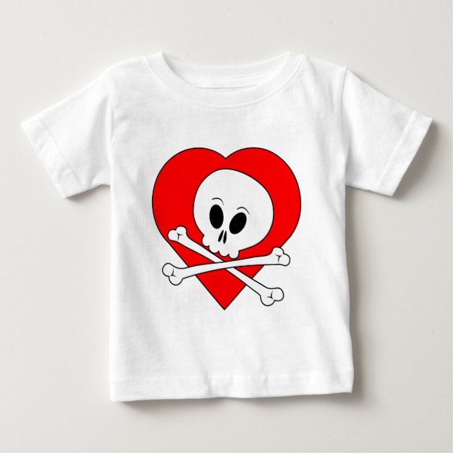 T-shirt Pour Bébé Crâne rouge coeur (Devant)