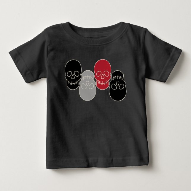 T-shirt Pour Bébé Crânes - Noir de chauve-souris et Blanc d'os (Devant)