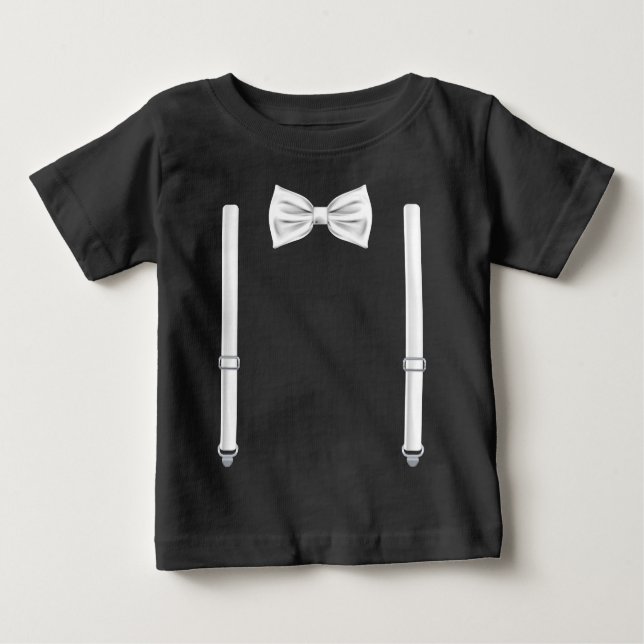 T-shirt Pour Bébé Cravate De Bow Avec Suspendants - Bowtie Pour Mari (Devant)