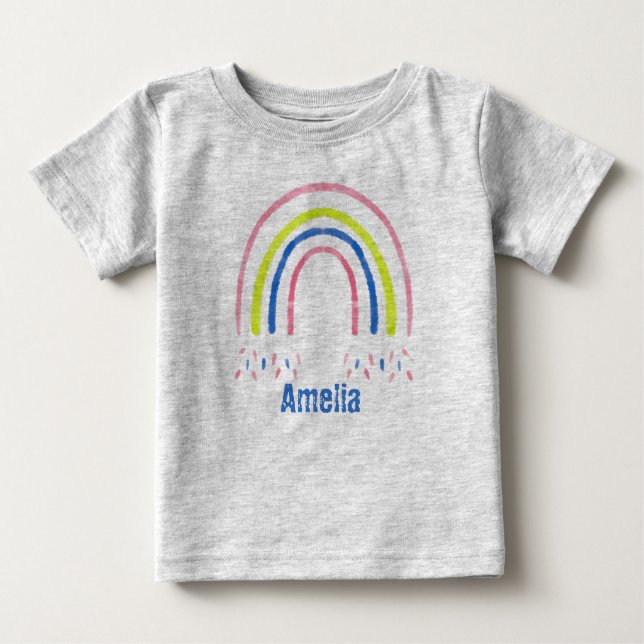 T-shirt Pour Bébé Crayon Rainbow Confetti Personnalisé (Devant)