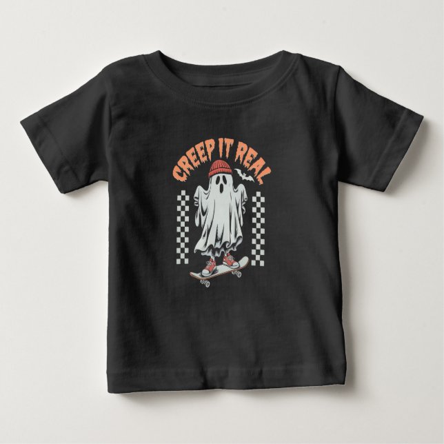 T-shirt Pour Bébé Creep It Real Retro Halloween patinage fantôme (Devant)
