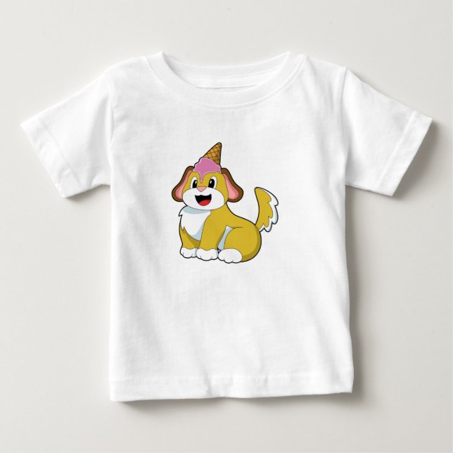 T-shirt Pour Bébé Crème glacée Chien avec gaufre (Devant)