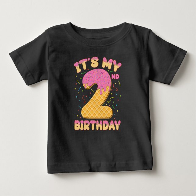 T-shirt Pour Bébé Crème glacée mignonne C'est mon 2ème anniversaire  (Devant)