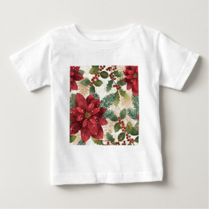 T-shirt Pour Bébé Crème verte rouge Retro les années 50 Poinsettia