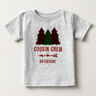 T-shirt Pour Bébé Crew Cousin personnalisé Plaid Christmas Trees