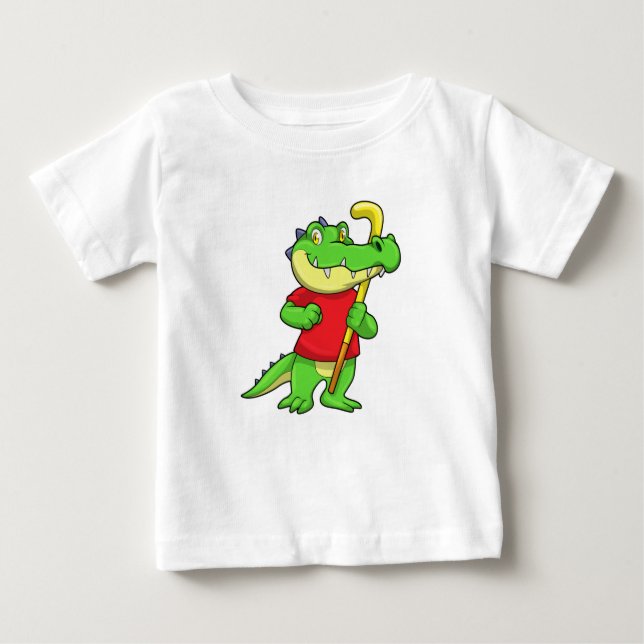 T-shirt Pour Bébé Crocodile à Field hockey avec bâton (Devant)