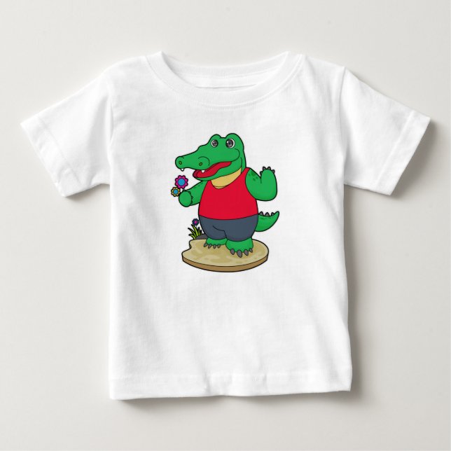 T-shirt Pour Bébé Crocodile aux fleurs (Devant)