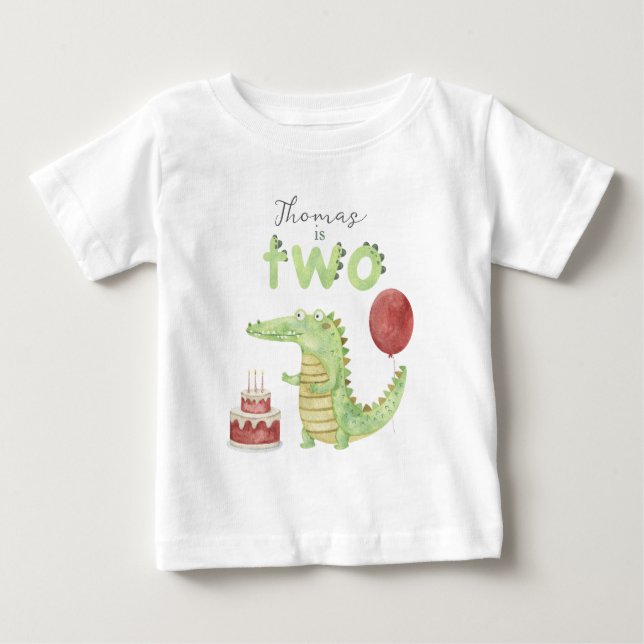 T-shirt Pour Bébé Crocodile d'aquarelle 2e anniversaire (Devant)