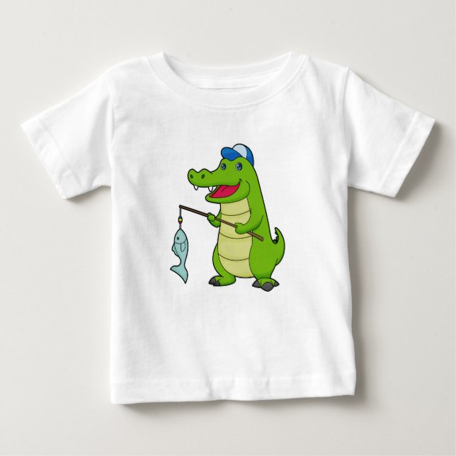 T-shirt Pour Bébé Crocodile Pêche Pêcheur Pêcheur canne à pêche (Devant)