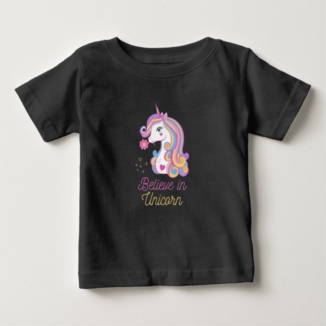 T-shirt Pour Bébé Croire En La Magie Unicorne (Devant)