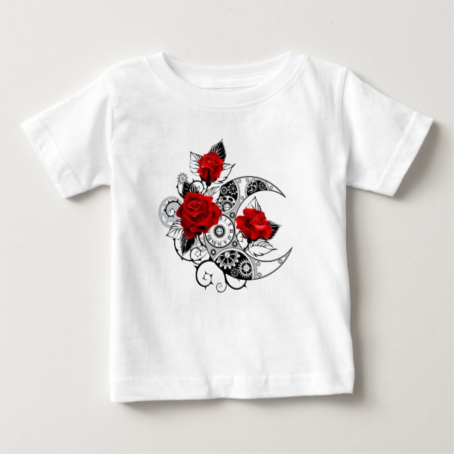 T-shirt Pour Bébé Croissant mécanique avec roses rouges (Devant)