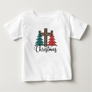 T-shirt Pour Bébé Croix de léopard Arbres de Noël Chrétiens 