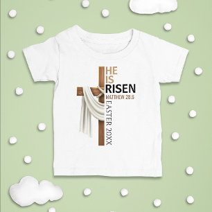 T-shirt Pour Bébé Croix de Pâques vintage personnalisée Il est ressu