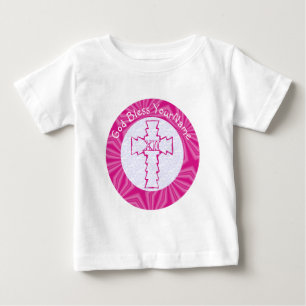 T-shirt Pour Bébé Croix en zigzag rose vif avec nom et croix en zigz