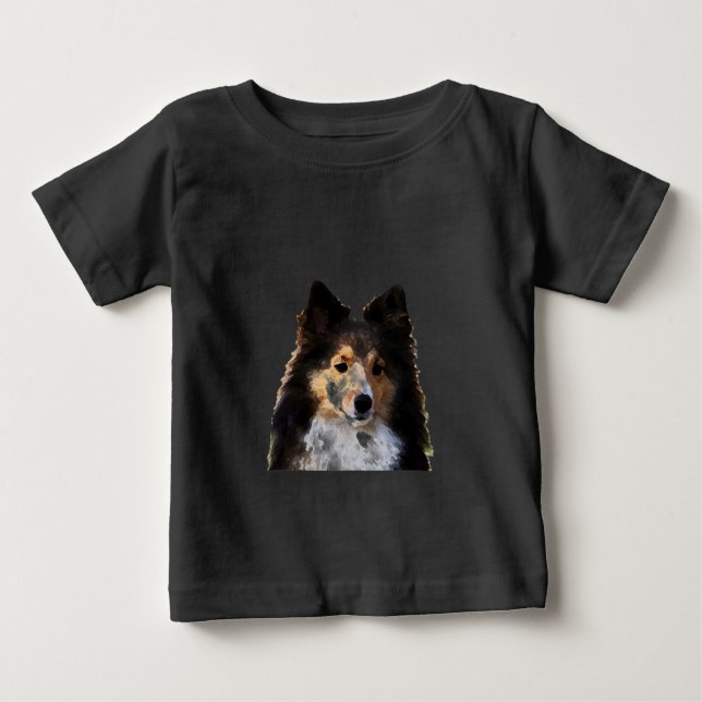 T-shirt Pour Bébé Croquis de peinture Sheltie Dog (Devant)