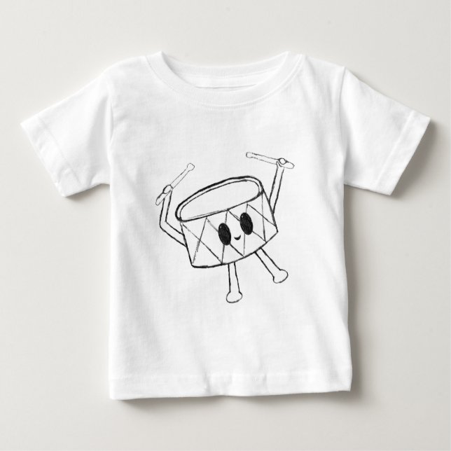 T-shirt Pour Bébé Croquis de tambour pour petit batteur (Devant)