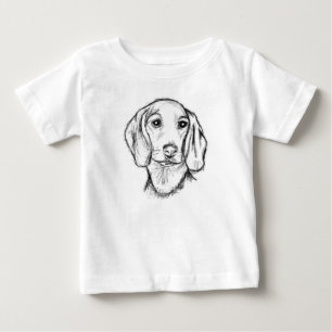 T-shirt Pour Bébé croquis de teckel dessiné à la main en noir et bla
