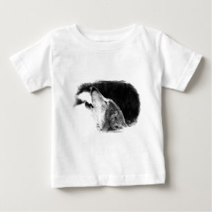 T-shirt Pour Bébé Croquis noir et blanc Loup gris