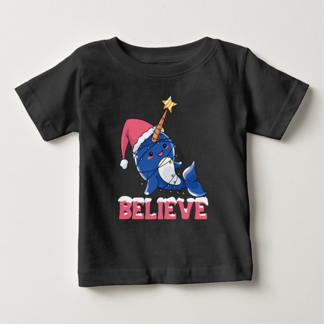 T-shirt Pour Bébé Croyez Narwhal Noël Fée Lumières (Devant)