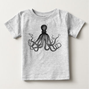 T-shirt Pour Bébé Cru nautique antique Kraken de poulpe de Steampunk