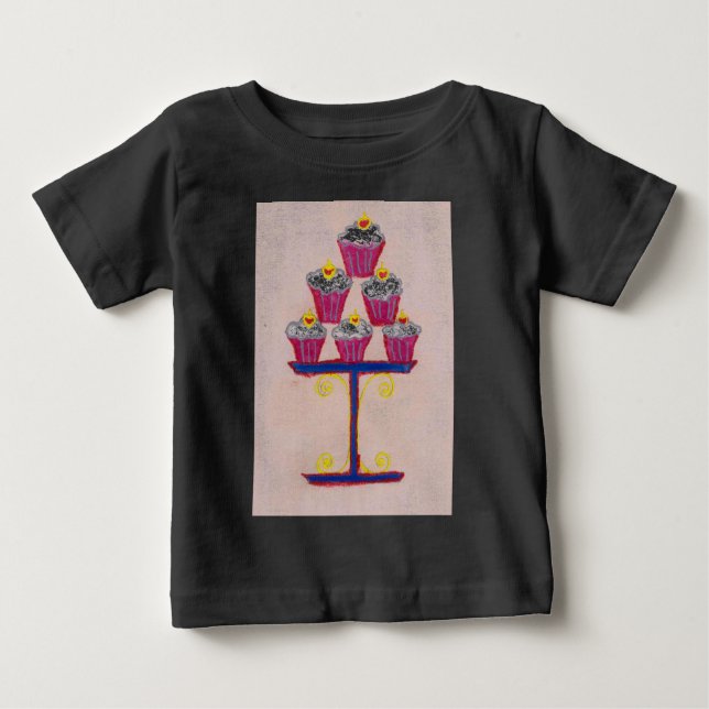 T-shirt Pour Bébé Cupcake Art Imprimer avec cerise et Arrière - plan (Devant)