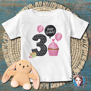T-shirt Pour Bébé Cupcake pour le 3ème anniversaire de Polka Dots