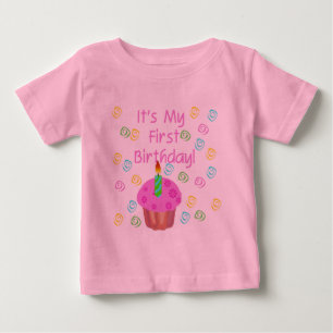 T-shirt Pour Bébé Cupcake Rose Avec Bougie Premier Anniversaire
