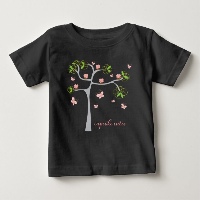 T-shirt Pour Bébé Cupcakes Whimsical Birthday Tree Butterflies Girl (Devant)