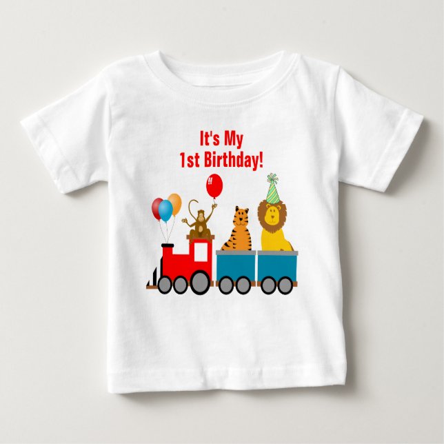 T-shirt Pour Bébé Custom Birday Boy Zoo Safari Animal Lion Train (Devant)
