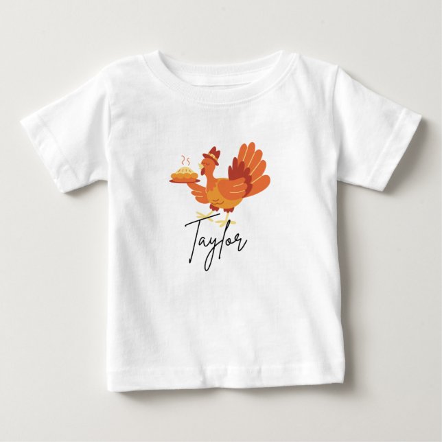 T-shirt Pour Bébé Custom Name Baby Thanksgiving Shirt  (Devant)
