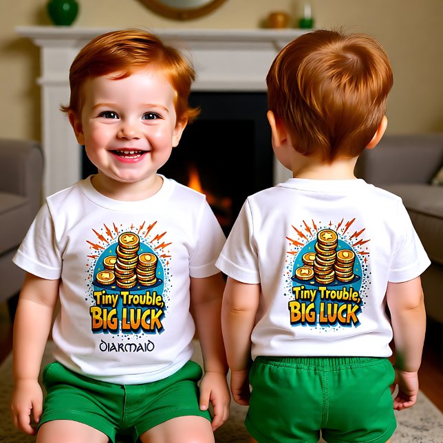 T-shirt Pour Bébé Customizable Tiny Trouble Big Luck (Customizable Tiny Trouble Big Luck Baby T-Shirt)