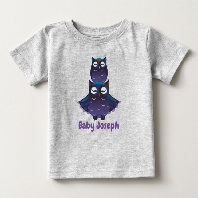 T-shirt Pour Bébé Cute adorable hibou et phoque petit graphique (Devant)