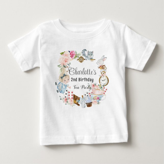 T-shirt Pour Bébé Cute Alice au pays des merveilles Anniversaire Tea (Devant)