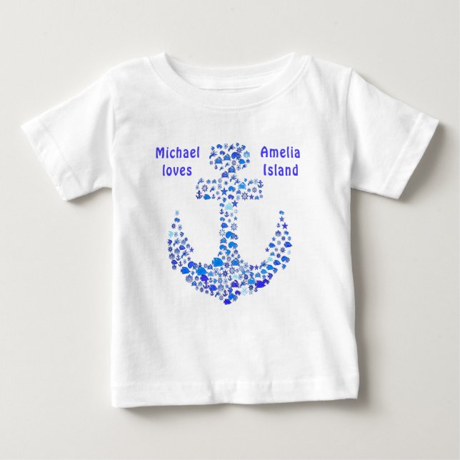 T-shirt Pour Bébé Cute Amelia Island Sea Créatures Ancre Baby Shirt (Devant)