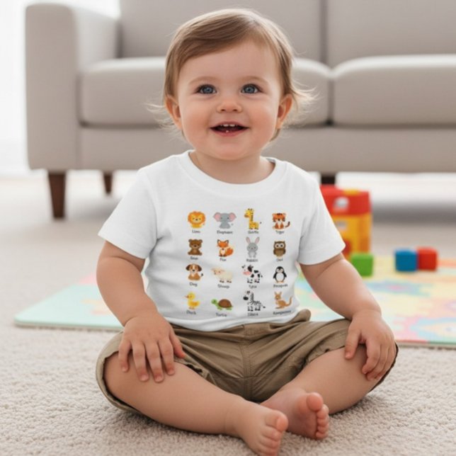 T-shirt Pour Bébé Cute Animal Name ABC Educational Toddler Infant Te (Créateur téléchargé)