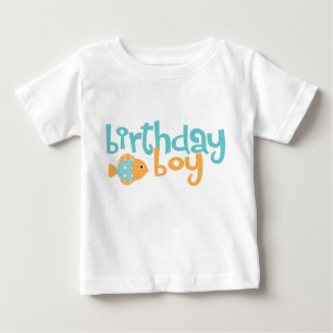 T-shirt Pour Bébé Cute Aqua et Orange Fish Birthday Boy