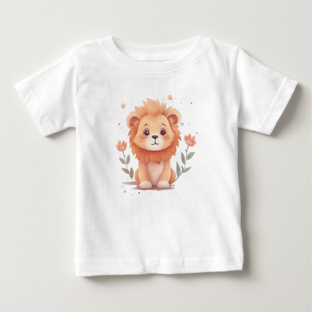 T-shirt Pour Bébé Cute Aquarelle Bébé Lion Cub (Devant)