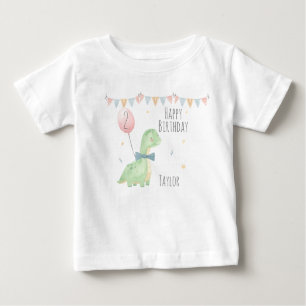 T-shirt Pour Bébé Cute Aquarelle Dinosaure Anniversaire Garçon Perso