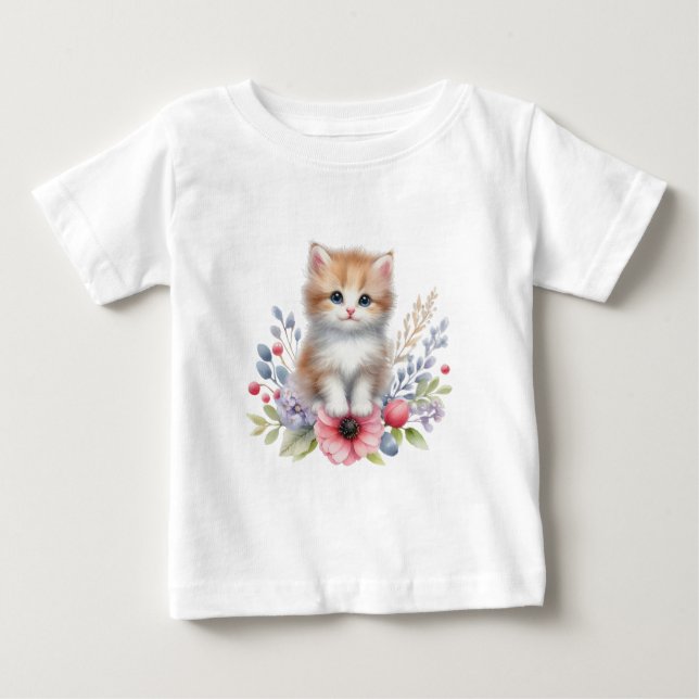 T-shirt Pour Bébé Cute aquarelle kitty T-short (Devant)