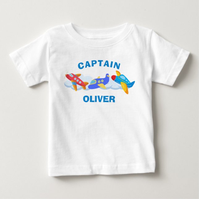 T-shirt Pour Bébé Cute avion Capitaine Personnalisé (Devant)