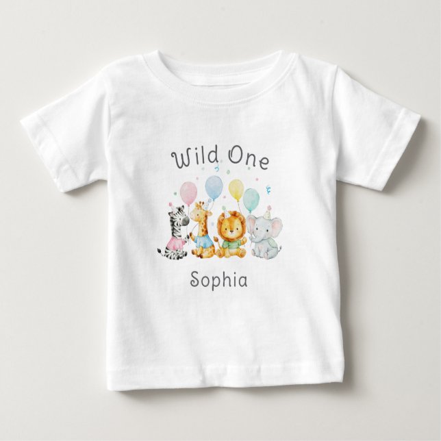 T-shirt Pour Bébé Cute Baby Animals Wild One 1st Birthday (Devant)