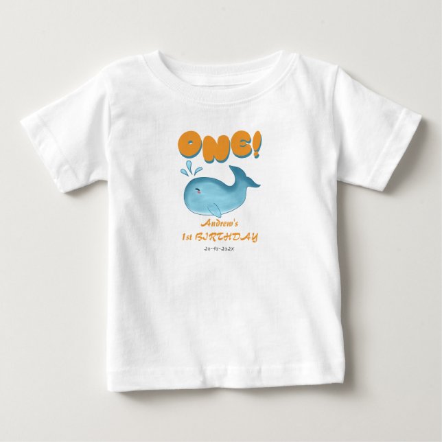 T-shirt Pour Bébé Cute Baby Blue Whale 1er Anniversaire (Devant)