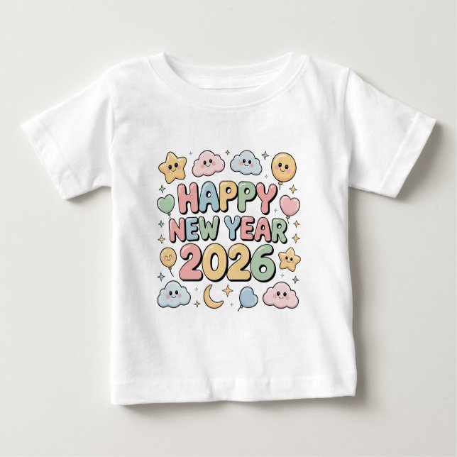 T-shirt Pour Bébé Cute Baby Cartoon New Year 2026 Illustration (Devant)