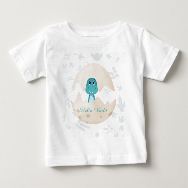 T-shirt Pour Bébé Cute Baby Dinosaur Hatching Hello World (Devant)