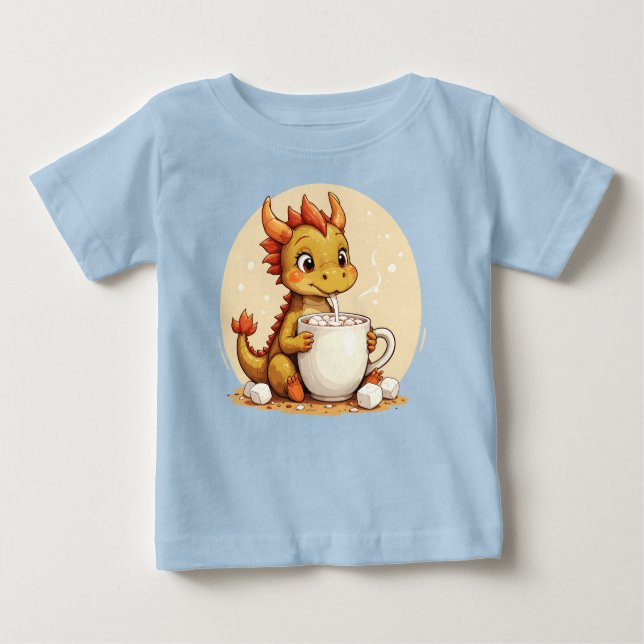 T-shirt Pour Bébé Cute Baby Dragon Hot Chocolate Kids Kawaii Cozy De (Devant)