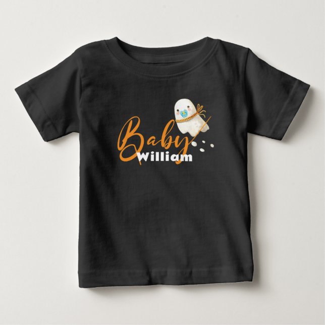 T-shirt Pour Bébé Cute Baby Ghost Pacifier Écharpe Boo (Devant)